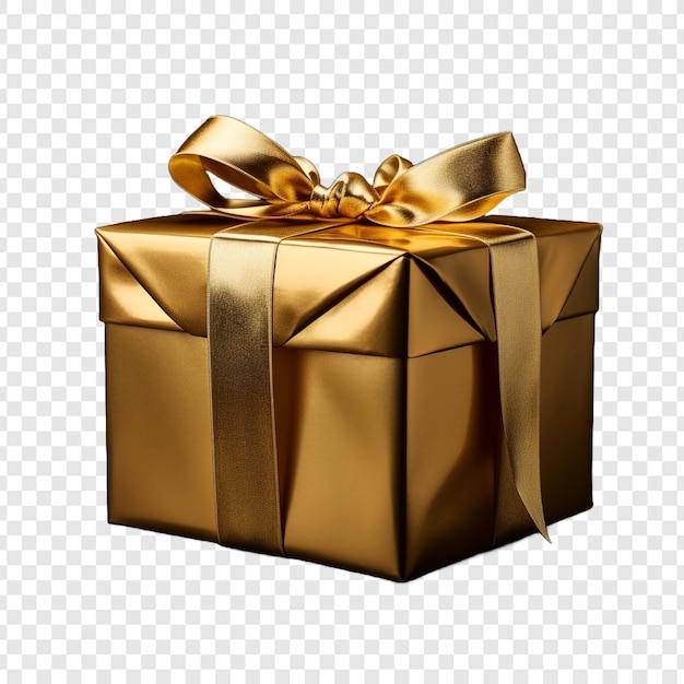 PSD gouden cadeau doos geïsoleerd op transparante achtergrond