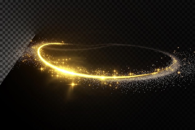 Gouden cirkelvormige spoor van lichtdeeltjes doorzichtig overlay-effect