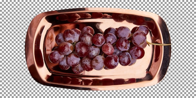 PSD gouden dienblad met paarse druiven op transparante achtergrond