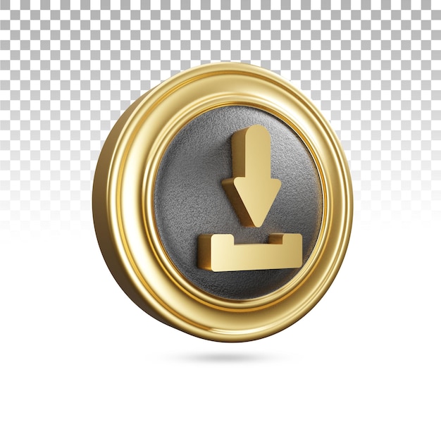 Gouden downloadpictogram in 3D-rendering