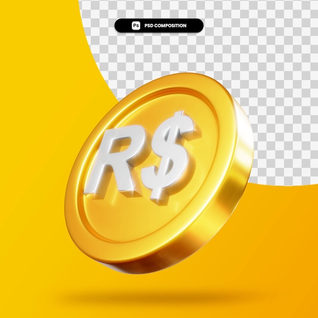 Gouden echte munt 3D-rendering geïsoleerd