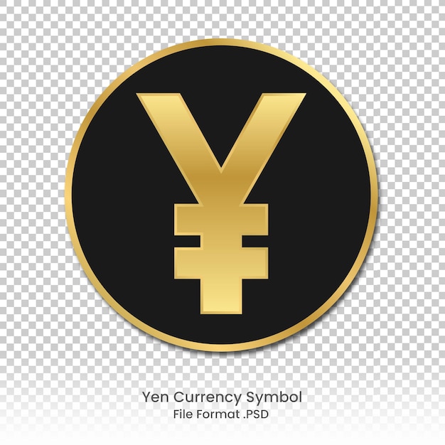 PSD gouden en zwarte yen muntstuk op transparante achtergrond