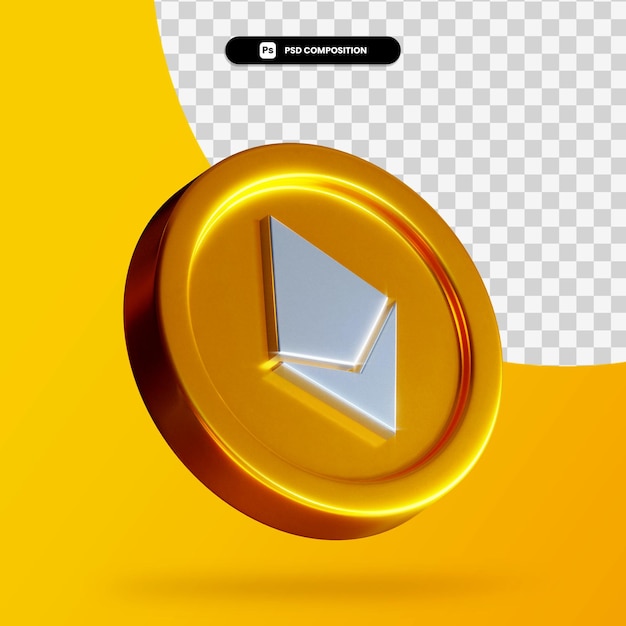 Gouden ethereum munt 3d-rendering geïsoleerd