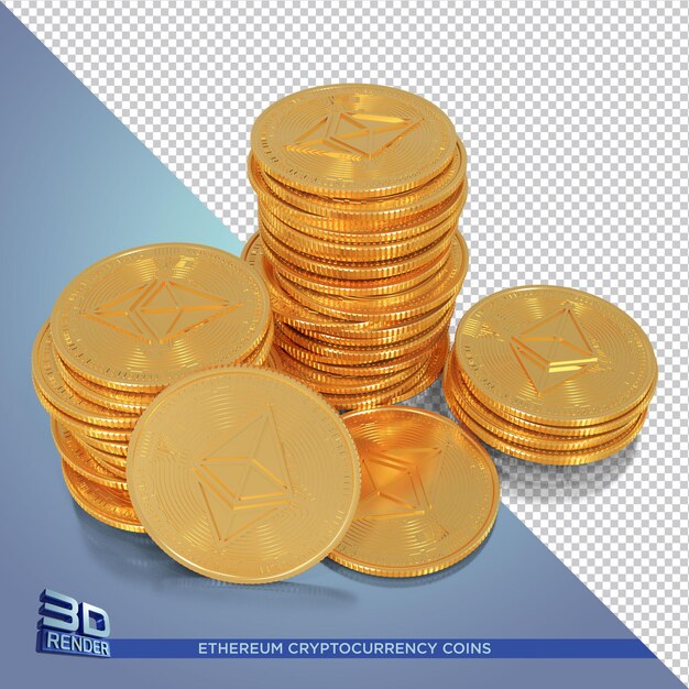 Gouden ethereum-munten cryptocurrency 3d-rendering geïsoleerd