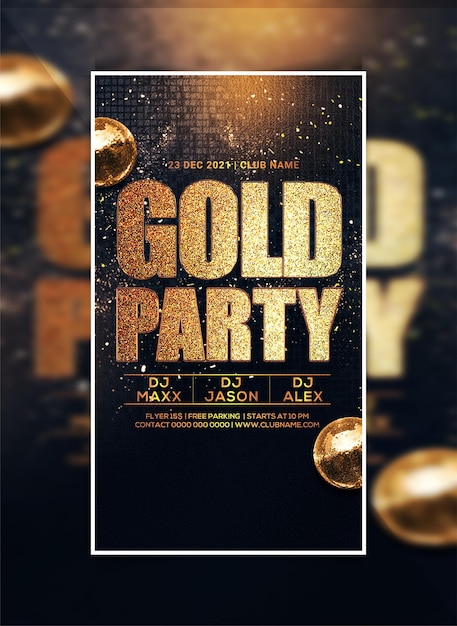 PSD gouden flyer voor nachtclubfeesten of post op sociale media