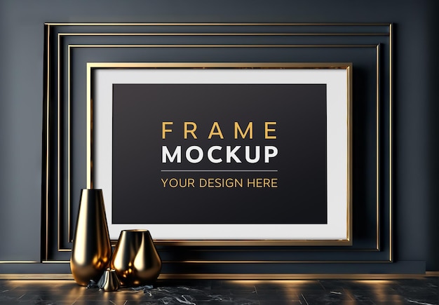 Gouden frame in donker modern interieur mockup