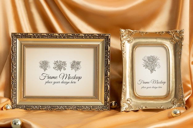 Gouden framemodel met textielachtergrond