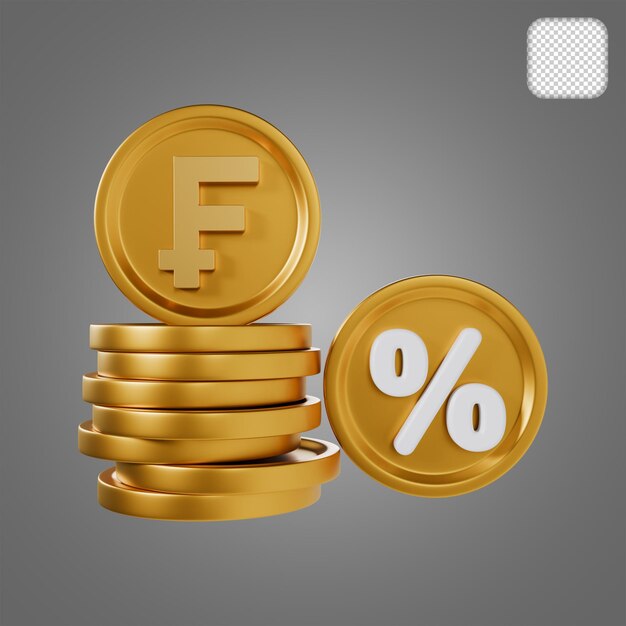 PSD gouden franc met percentage 3d-illustratie