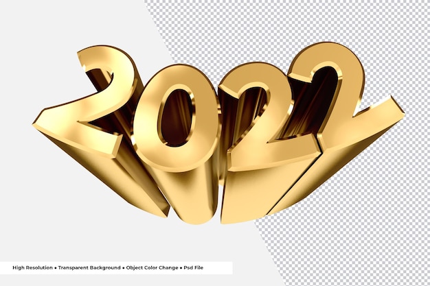 Gouden gelukkig nieuwjaar nummer 2022 3d-rendering