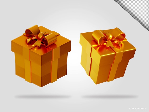 Gouden geschenkdoos 3d render illustratie geïsoleerd