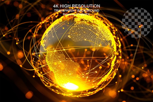 Gouden hologram globe met netwerk 3d illustratie op transparante achtergrond
