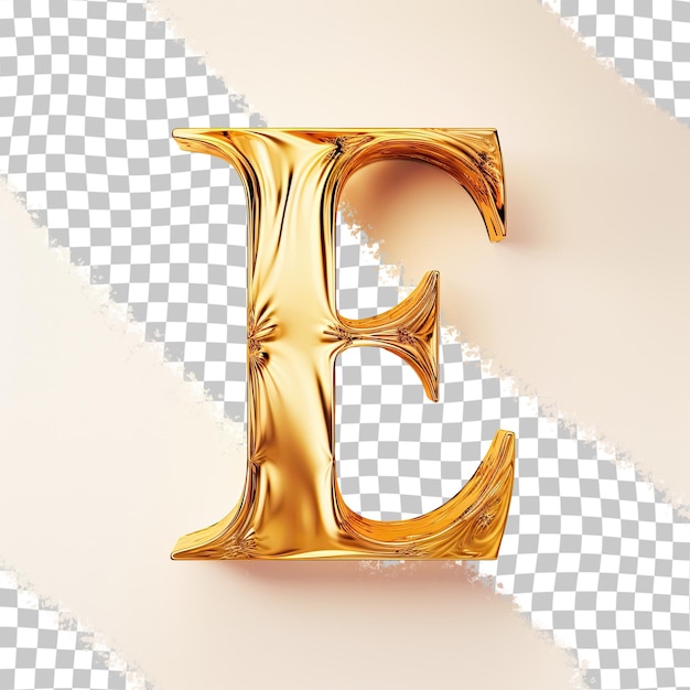 PSD gouden hoofdletter e met metallic stijl en met de hand getekend lettertype op een transparante achtergrond