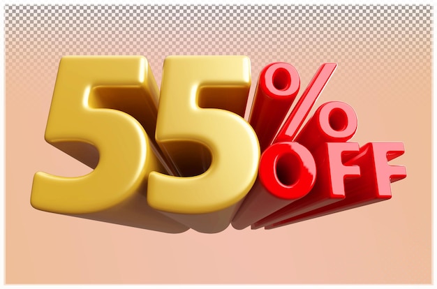 Gouden korting 55 procent korting verkoop 3D Render Number Promotie