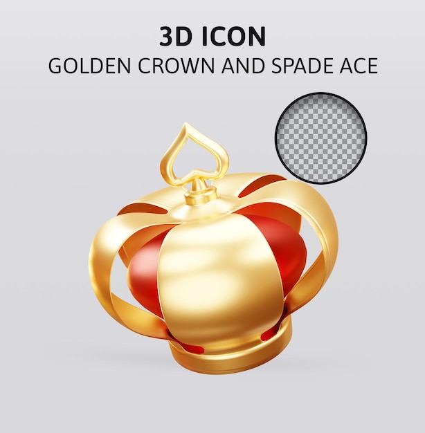 Gouden kroon en schoppenaas 3d teruggevende illustratie