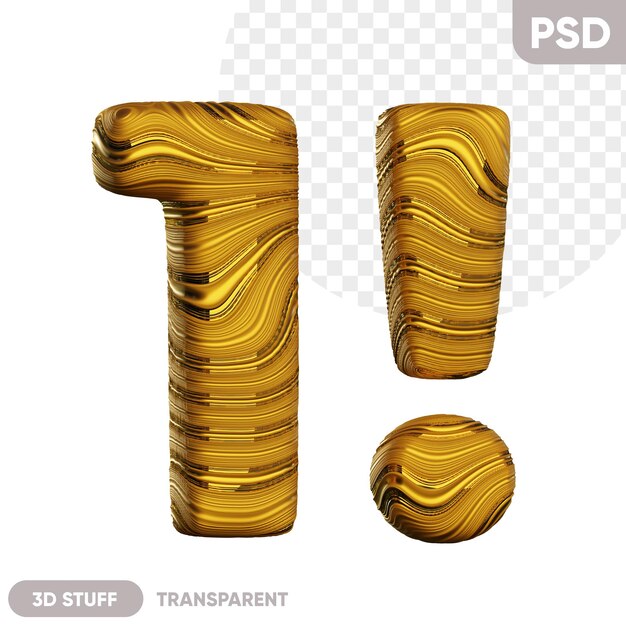 PSD gouden letter 1 en met een glanzende golvende textuur 3d illustratie