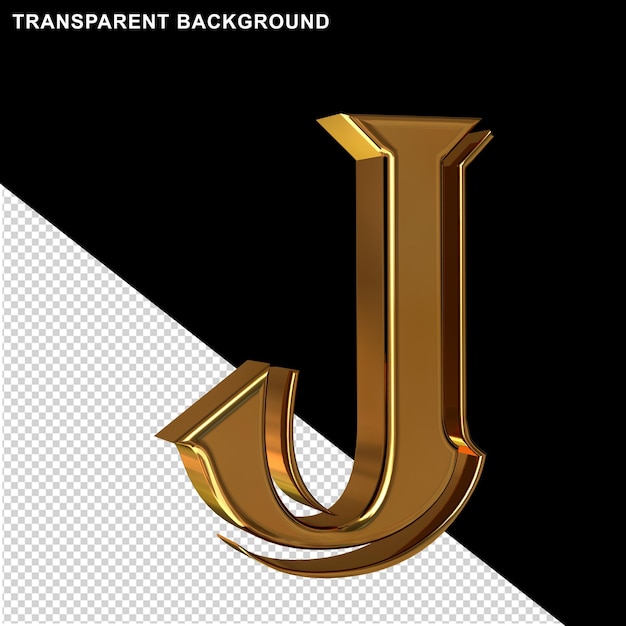 Gouden letters bekijken van links. 3D-letter j