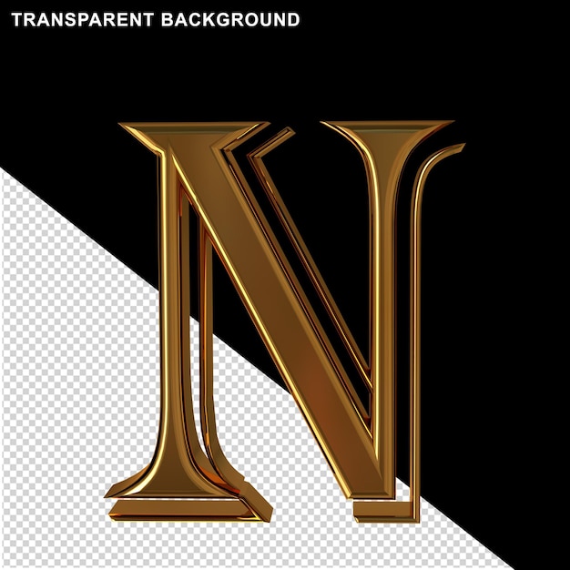 Gouden letters vooraanzicht.3d letter n