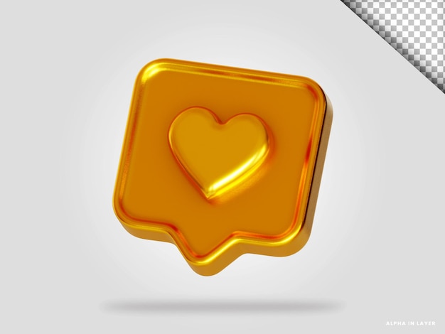 Gouden liefde hart 3d render illustratie geïsoleerd