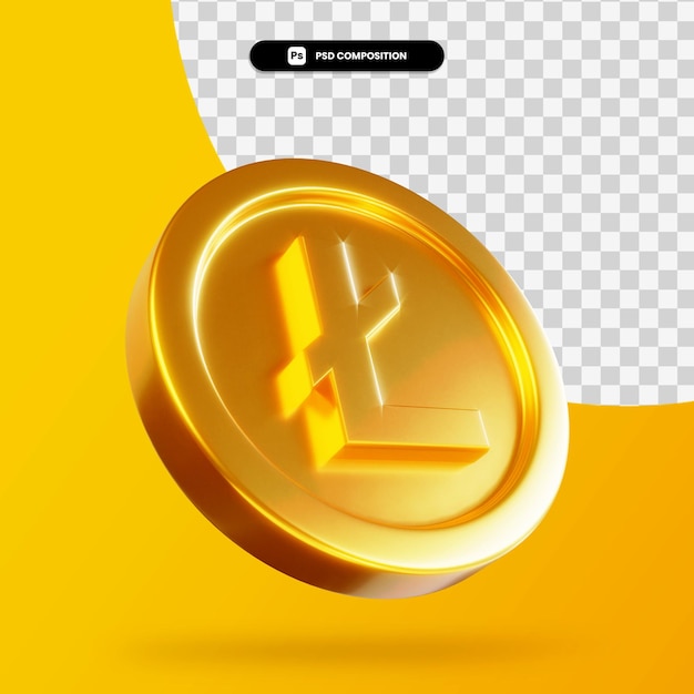 Gouden litecoin 3d-rendering geïsoleerd