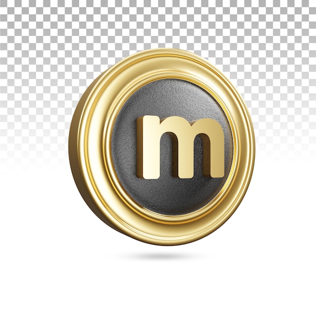 Gouden m letter kleine letters in 3d-rendering