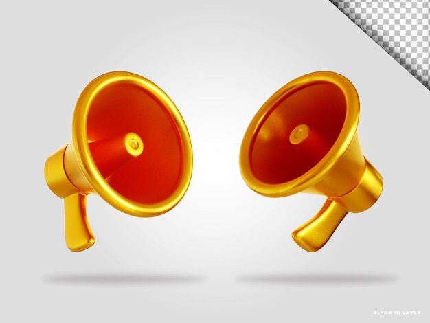 Gouden megafoon 3d render illustratie geïsoleerd