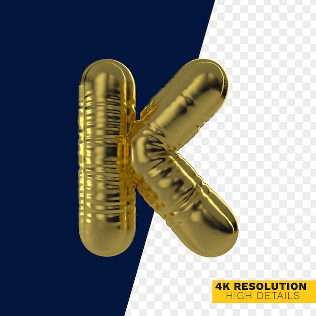 PSD gouden metalen opblaasbare heliumballon met de letter k.