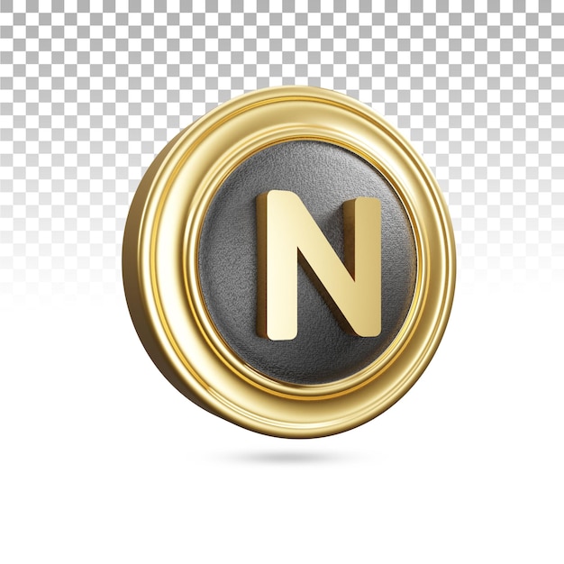 Gouden n letter hoofdletters in 3D-rendering
