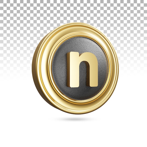 Gouden N letter kleine letters in 3D-rendering