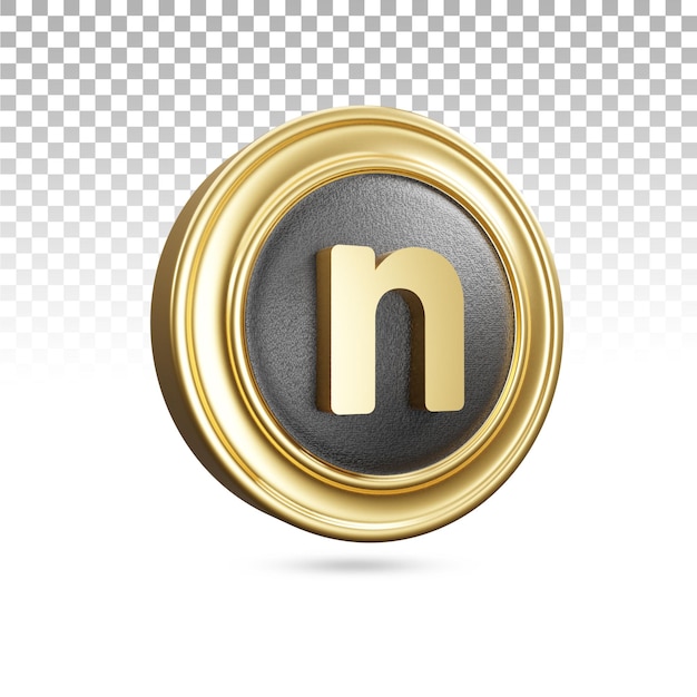 Gouden n letter kleine letters in 3d-rendering