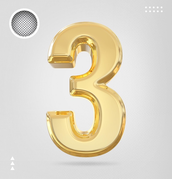Gouden Nummer 3 3D