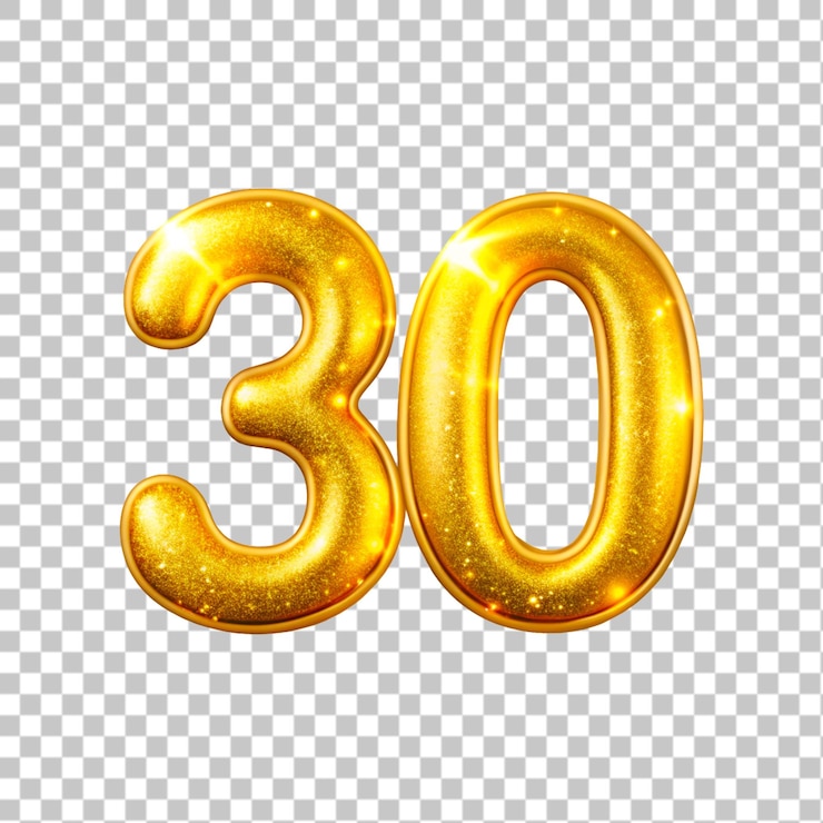 PSD gouden nummer 30 op doorzichtige achtergrond 3d-rendering illustratie