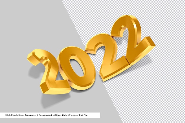 Gouden nummer van 2022 nieuwjaar 3d-rendering