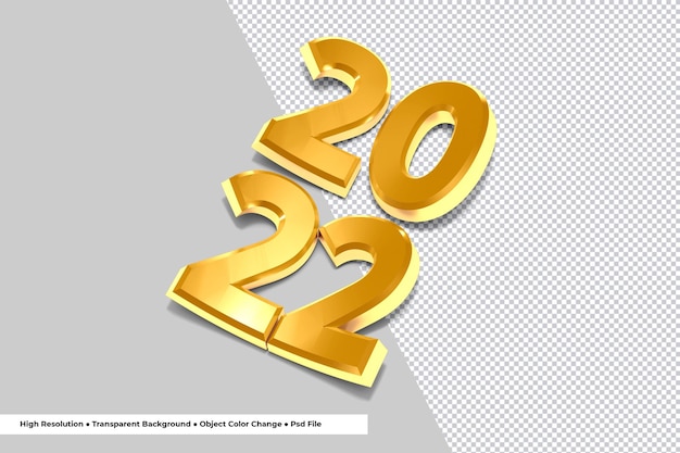 Gouden nummer van 2022 Nieuwjaar 3D-rendering
