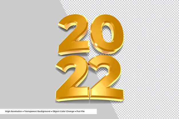 Gouden nummer van 2022 Nieuwjaar 3D-rendering