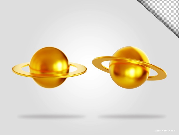 Gouden planeet 3d render illustratie geïsoleerd