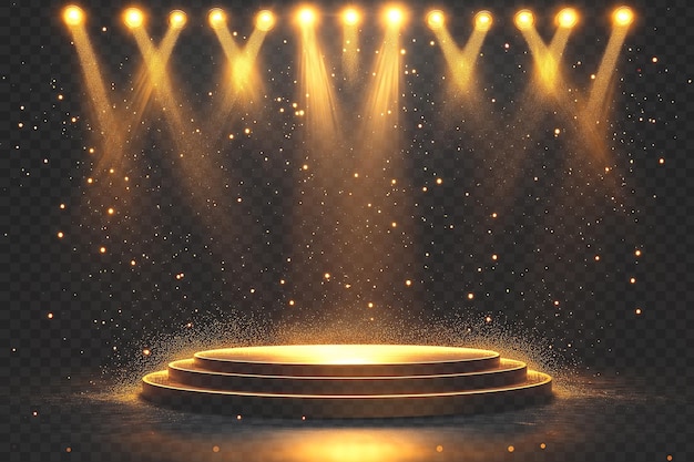 Gouden podium met schijnwerpers