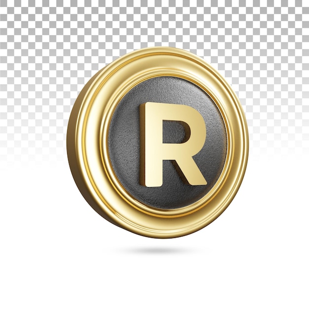 PSD gouden r letter hoofdletters in 3d-rendering