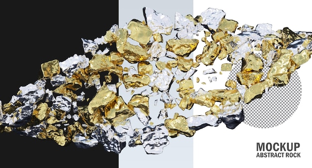 Gouden rotsen en zilveren rotsen geïsoleerd, metalen goud en zilver uitknippad, ruw goud en zilver
