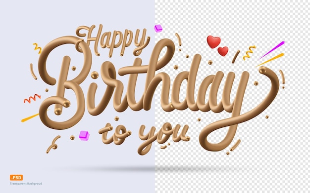 Gouden tekst van 'Happy birthday' met versiering