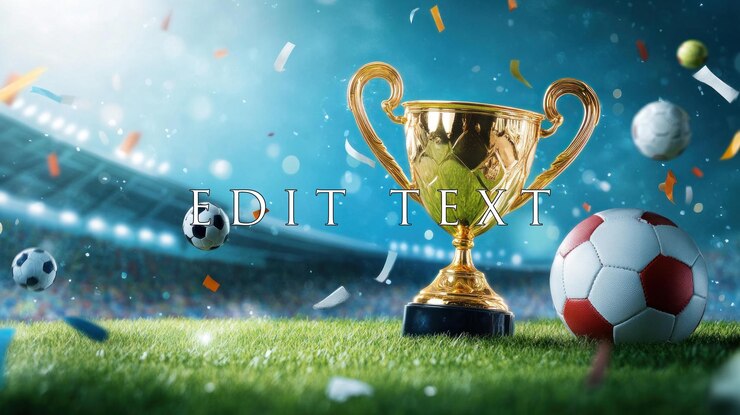 PSD gouden trofee op het voetbalveld met confetti en ballen