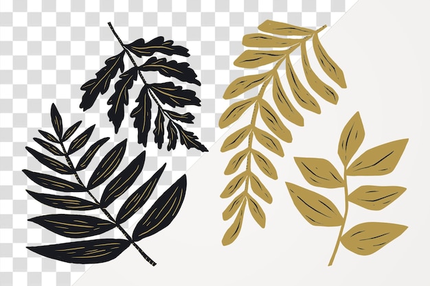 Gouden zwarte plant png sticker botanische clipart collectie