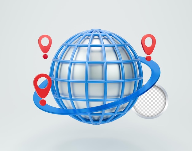 gps 3d icons pointer to the map of the world