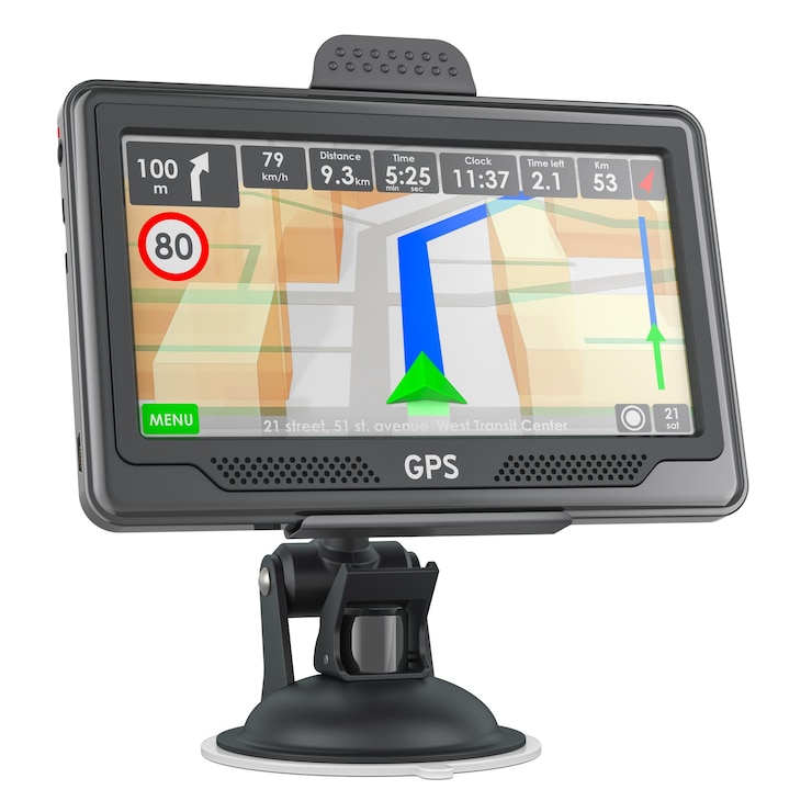 PSD gps navigation device with stand 3d rendering isolated on transparent background
