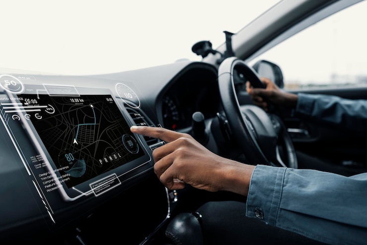 PSD gps navigation tablet screen mockup psd in self driving car