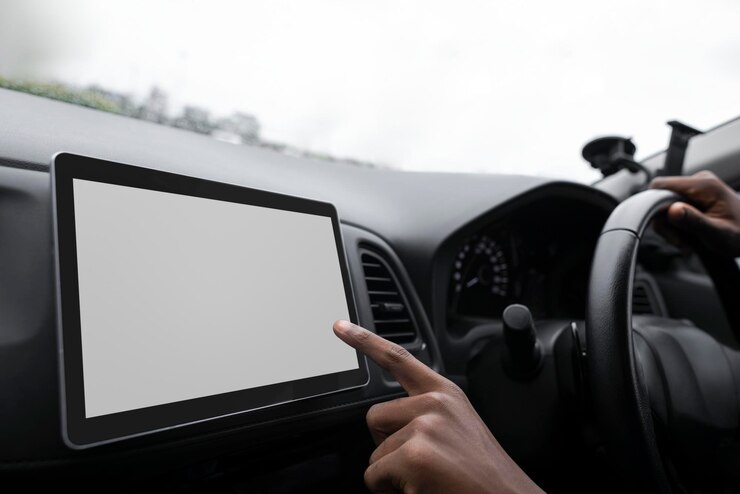 PSD gps navigation tablet screen mockup psd in self driving car