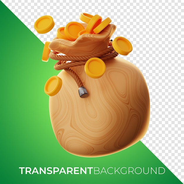 Gra premium ikona torby na monety renderowania 3d na odosobnionym tle PNG
