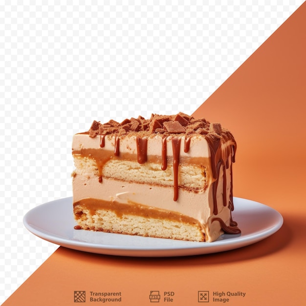 PSD grabbed caramel biscoff slice cake on transparent background