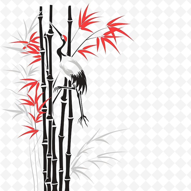 PSD graceful bamboo stalks borderlines design with crane motifs creative abstract art designs