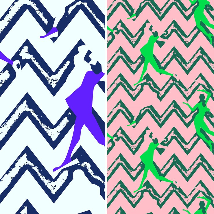 PSD graceful ice skaters with figure silhouettes and art deco de illustration vector pattern designs