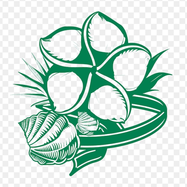 PSD graceful plumeria symbol logo with decorative seashells and creative psd vector design cnc tattoo